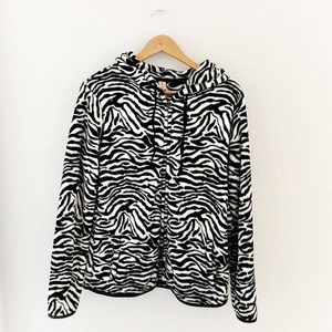 No Boundaries Black White Zebra Plush Zipper Hoodie XL